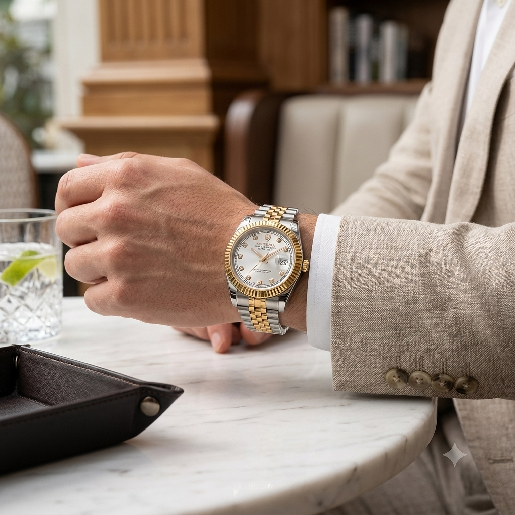 Luxury Gold & Silver Waterproof Stainless Steel Watch – Premium Date Edition Secondary image