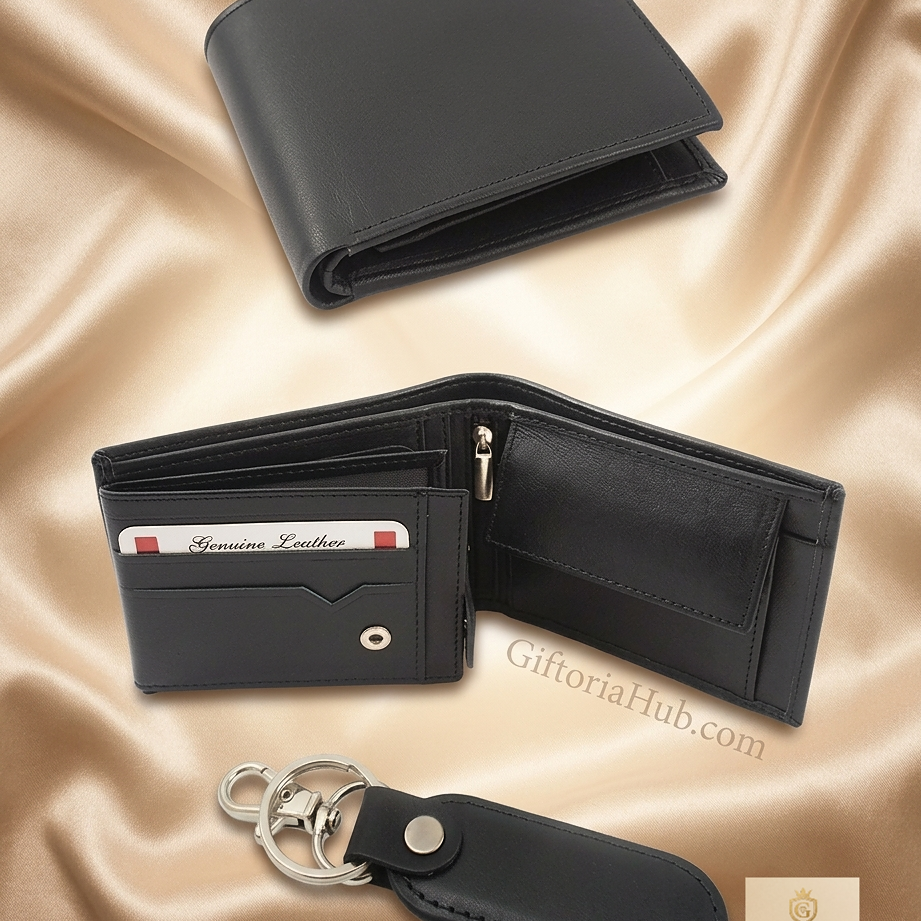 Premium Export Quality Leather Wallet & Keychain – Exclusive 3-Sided Opening Design