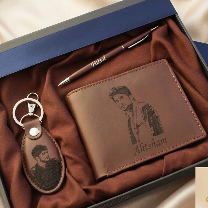 Customized Leather Wallets Keychain & Pen