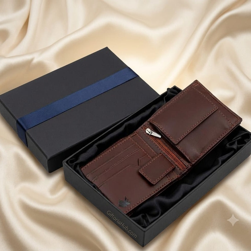 Premium Export Quality Leather Wallet & Keychain – Exclusive 3-Sided Opening Design Main image
